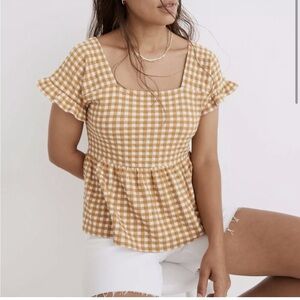 Madewell Gingham Checkered Peplum Top - Yellow and White
